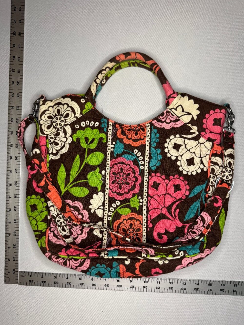 Vera Bradley Two-Way Tote Lola Retired Quilted Crossbody Shoulder Bag Brown Flor